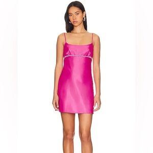 Amanda Uprichard Hot Pink Satin Slip Dress with Embellished Trim
